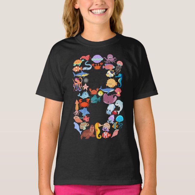 8th Birthday Ocean Sea Animals Theme 8 Year Old  T-Shirt (Front)