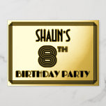 [ Thumbnail: 8th Birthday Party — Art Deco Style “8” & Name Invitation ]