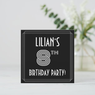 8th Birthday Party: Art Deco Style w/ Custom Name Invitation