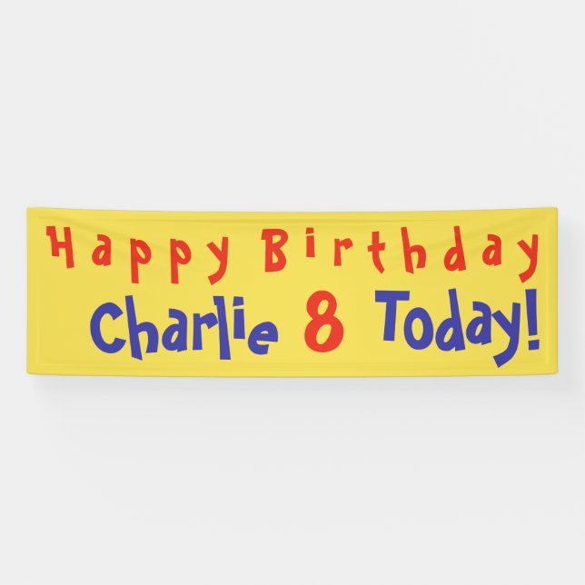 8th Birthday Party Banner with Name and Age (Horizontal)