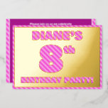 [ Thumbnail: 8th Birthday Party — Bold, Fun, Pink Stripes # 8 Invitation ]