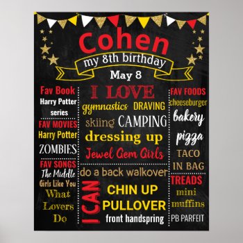 8th Birthday Party Chalk Board Sign For A Boy by 10x10us at Zazzle