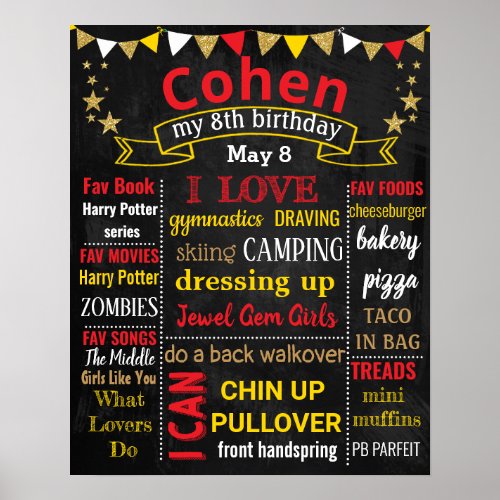 8th Birthday party chalk board sign for a boy