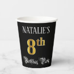 [ Thumbnail: 8th Birthday Party — Fancy Script, Faux Gold Look Paper Cups ]