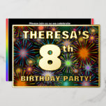 [ Thumbnail: 8th Birthday Party — Fun, Colorful Fireworks Look Invitation ]