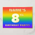 [ Thumbnail: 8th Birthday Party: Fun, Colorful Rainbow Pattern Invitation ]
