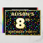 [ Thumbnail: 8th Birthday Party — Fun, Colorful Stars Pattern Invitation ]