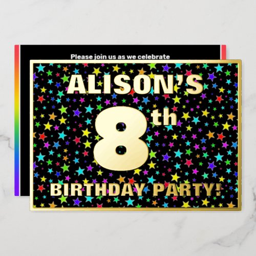 8th Birthday Party  Fun Colorful Stars Pattern Foil Invitation