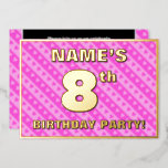 [ Thumbnail: 8th Birthday Party — Fun Pink Hearts and Stripes Invitation ]