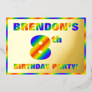 8th Birthday Party — Fun, Rainbow Spectrum “8” Foil Invitation