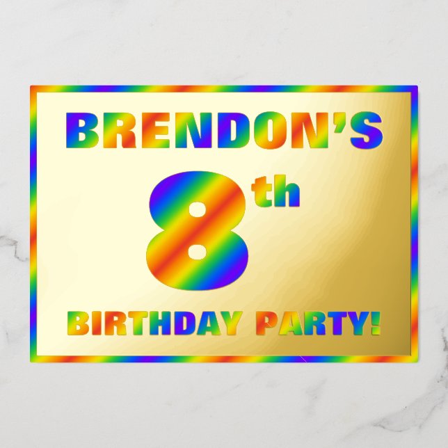 8th Birthday Party — Fun, Rainbow Spectrum “8” Foil Invitation (Front)