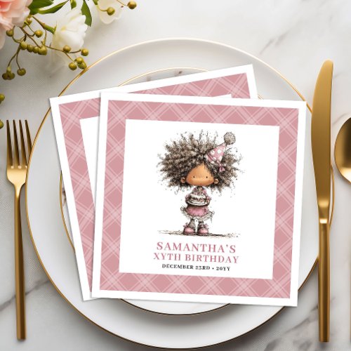 8th Birthday Party Funny Quirky Black Skin Girl Paper Dinner Napkins