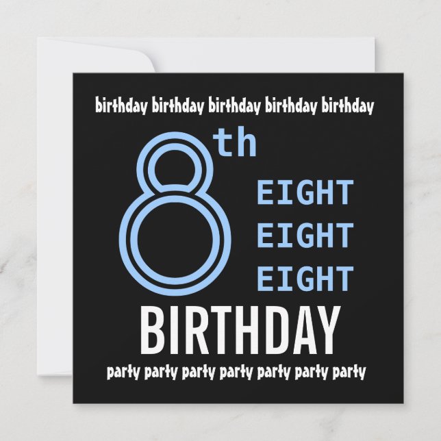 8th Birthday Party Modern Blue and Black G201 Invitation (Front)