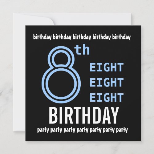 8th Birthday Party Modern Blue and Black G201 Custom Invitation