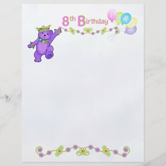 8th Birthday Party Princess Bear Scrapbook Paper 2 Full Color Flyer