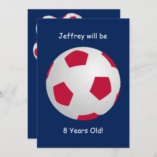 8th Birthday Party Red White Blue Soccer Ball Invitation