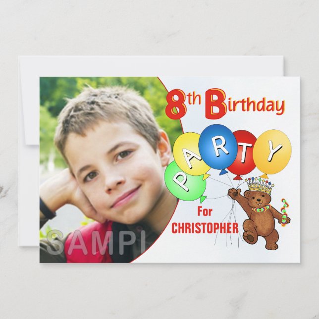 8th Birthday Party Royal Teddy Bear Invitation (Front)