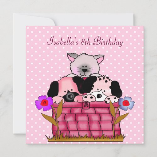 8th Birthday Party Spot Cats Dogs friends Invitation