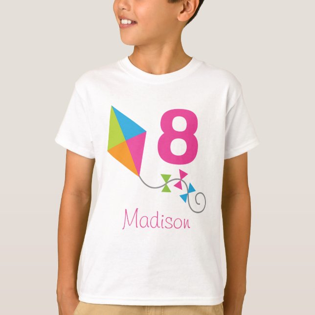 8th Birthday Personalized Kite Design Party Tshirt (Front)
