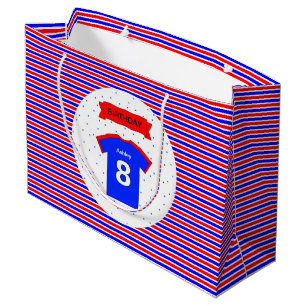 8th birthday personalized red blue large gift bag