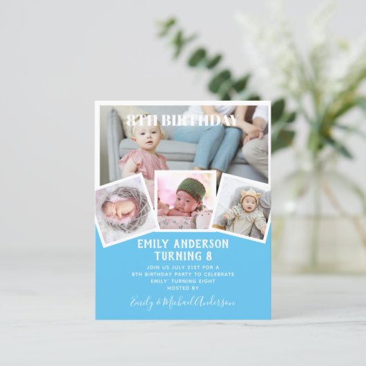 8TH Birthday Photo Collage Invite Boy Girl Mixed (Standing Front)