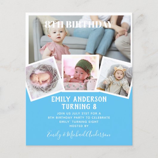 8TH Birthday Photo Collage Invite Boy Girl Mixed (Front)