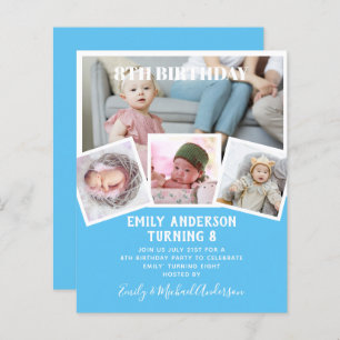 8TH Birthday Photo Collage Invite Boy Girl Mixed