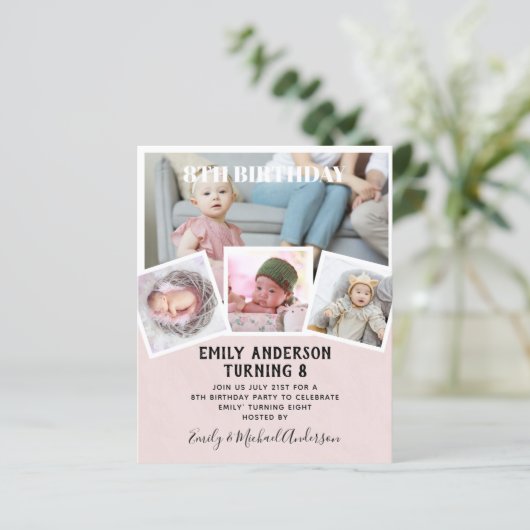 8TH Birthday Photo Collage Invite Boy Girl Mixed (Standing Front)