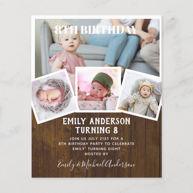 8TH Birthday Photo Collage Invite Boy Girl Mixed Flyer (Front)