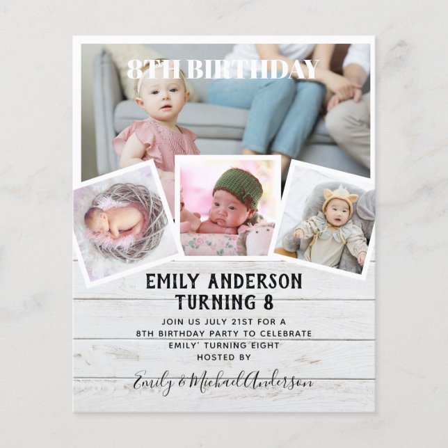 8TH Birthday Photo Collage Invite Boy Girl Mixed Flyer (Front)