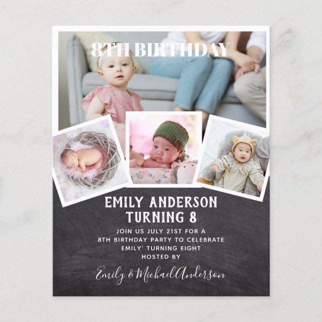 8TH Birthday Photo Collage Invite Boy Girl Mixed Flyer (Front)