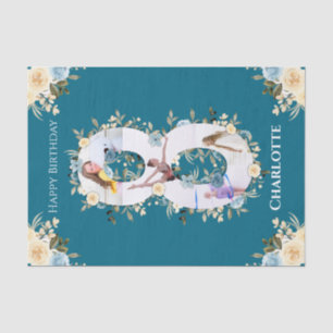 8th Birthday Photo Collage Teal Blue Yellow Flower Tissue Paper