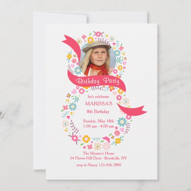 8th Birthday Photo Invitation (Front)