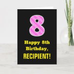 [ Thumbnail: 8th Birthday: Pink Stripes and Hearts "8" + Name Card ]