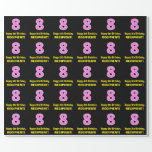 [ Thumbnail: 8th Birthday: Pink Stripes and Hearts "8" + Name Wrapping Paper ]