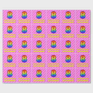 8th Birthday: Pink Stripes & Hearts, Rainbow # 8 Wrapping Paper