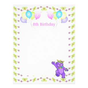 8th Birthday Princess Bear Party Scrapbook Paper 1