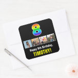 [ Thumbnail: 8th Birthday: Rainbow “8”; Custom Photos & Name Sticker ]