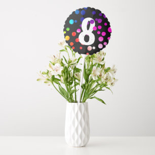 8th Birthday Rainbow Dots on Black Balloon