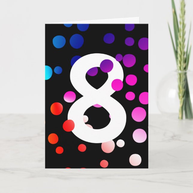 8th Birthday Rainbow Dots on Black Card (Front)