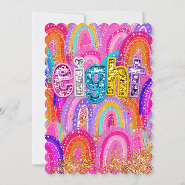 8th Birthday Rainbow Sequin Thank You Card (Front)
