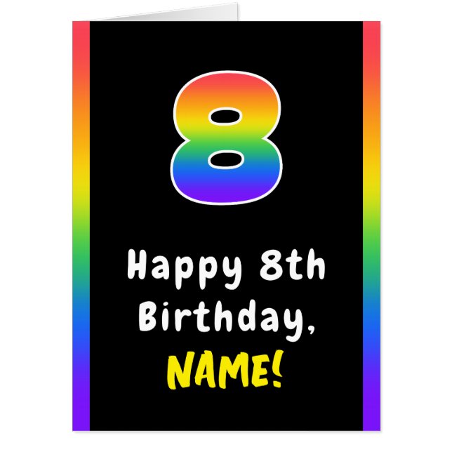 8th Birthday: Rainbow Spectrum # 8, Custom Name Card (Front)