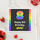 [ Thumbnail: 8th Birthday: Rainbow Spectrum # 8, Custom Name Napkins ]
