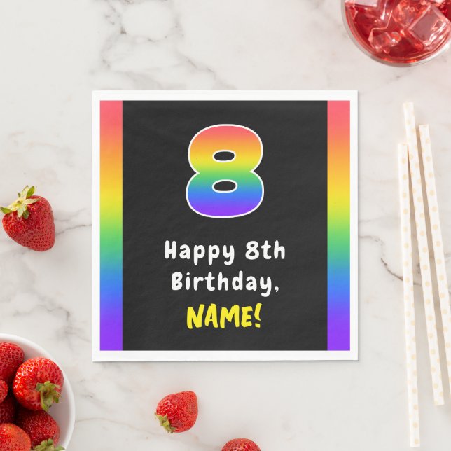 8th Birthday: Rainbow Spectrum # 8, Custom Name Napkins (Insitu)