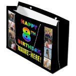 [ Thumbnail: 8th Birthday: Rainbow Text, Custom Photos & Name Gift Bag ]