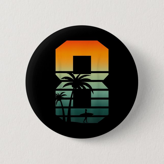 8th Birthday Retro Beach Summer Themed 8 Years Old Button (Front)