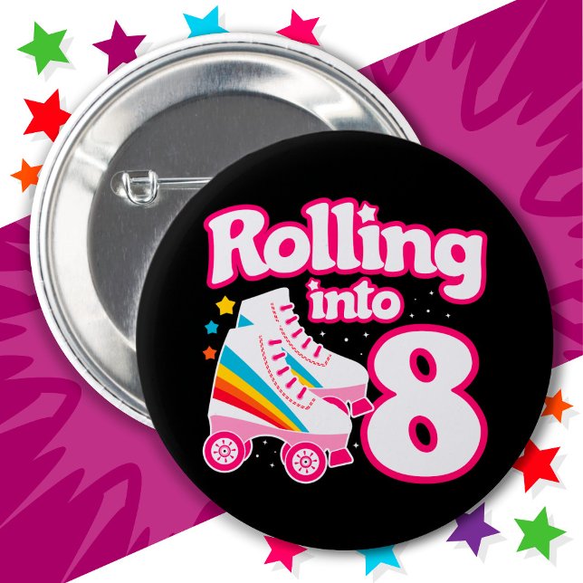 8th Birthday Roller Skating 8 Years Old Skate Button (Creator Uploaded)