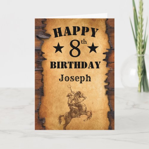 8th Birthday Rustic Country Western Cowboy Horse Card