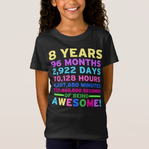 8th Birthday Shirt Boy Girl Eight Years of Awesome