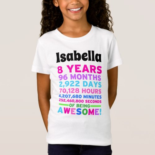 8th Birthday Shirt Girl Eight Years of Awesome